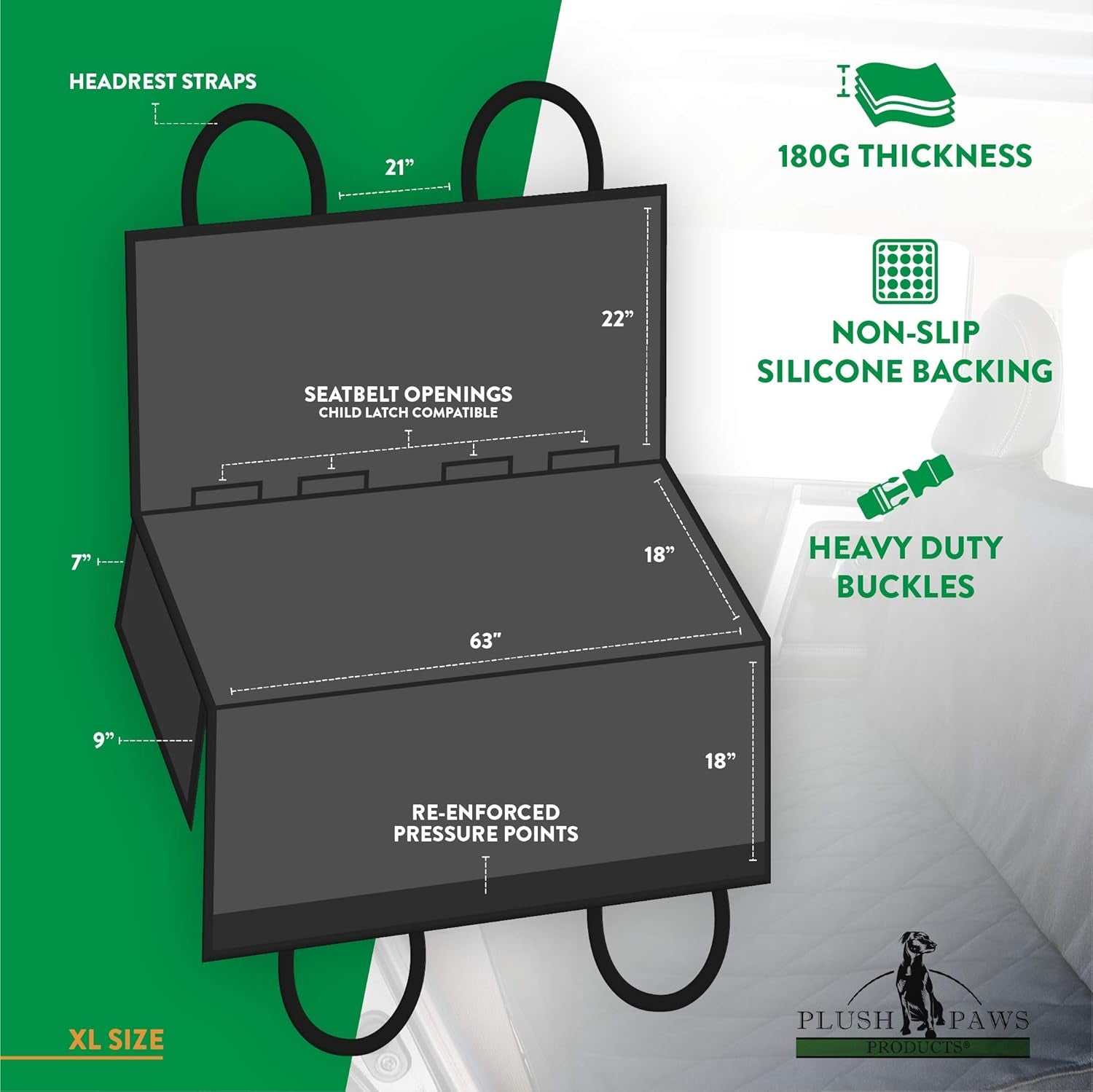 Premium Rear Car Seat Protector W/Hammock | Washable & Waterproof Back Seat Dog Cover for Car, Truck, & SUV | Nonslip, Tear Resistant Pet Seat Cover | X-Large Grey