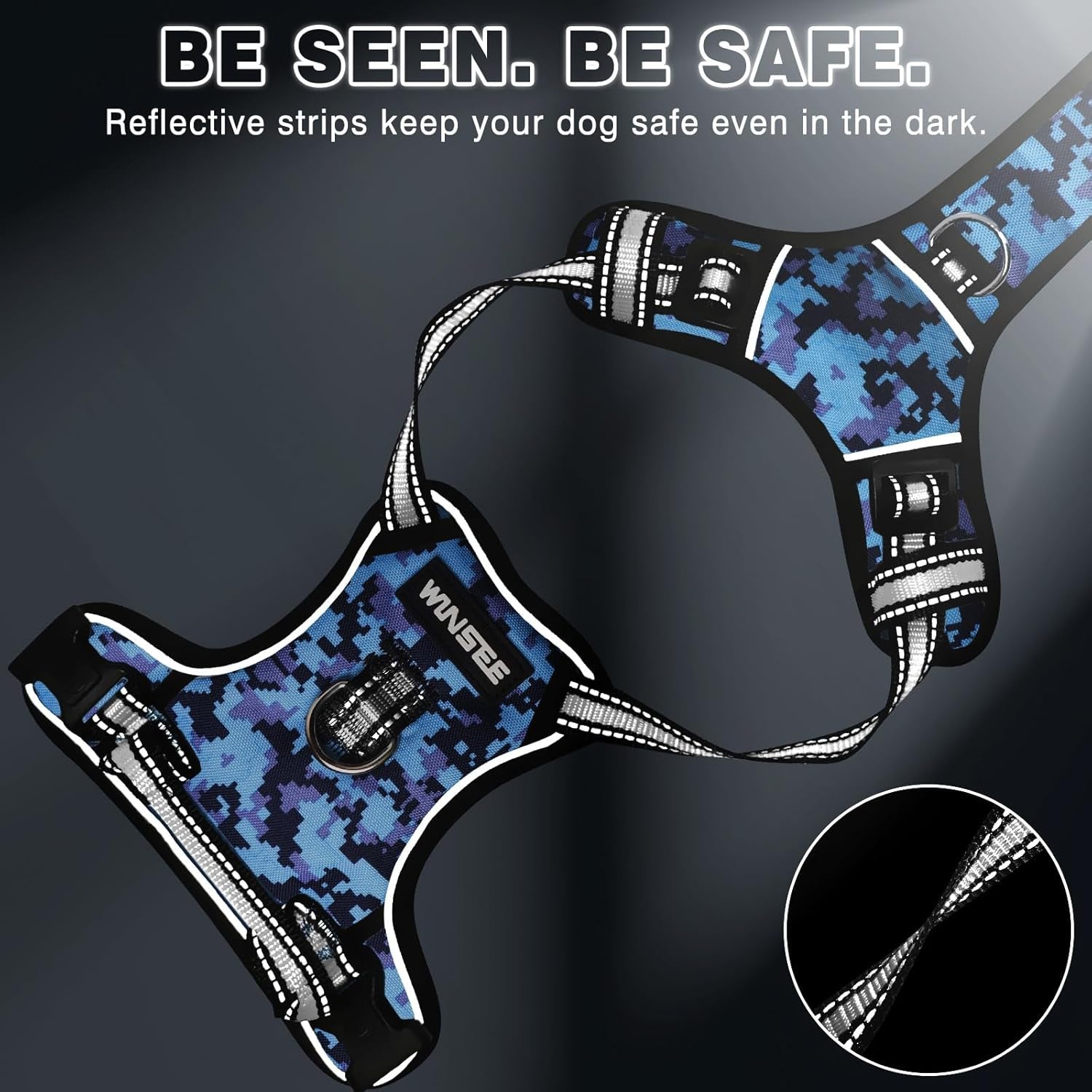 Dog Harness No Pull, Pet Harnesses with Dog Collar, Adjustable Reflective Oxford Outdoor Vest, Front/Back Leash Clips for Small, Medium, Large, Extra Large Dogs, Easy Control Handle for Walking