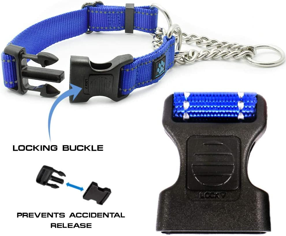Stainless Steel Chain Martingale Collar - We Donate to a Dog Rescue for Every Collar Sold (Small, Blue)