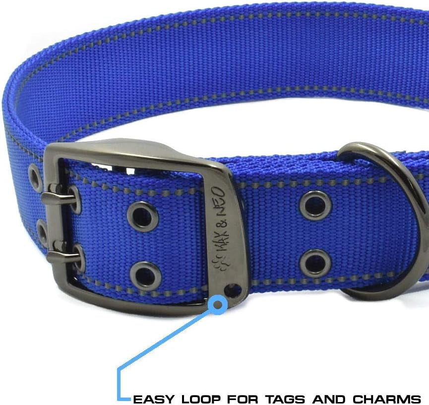 MAX Reflective Metal Buckle Dog Collar - We Donate a Collar to a Dog Rescue for Every Collar Sold (X-Large, RED)