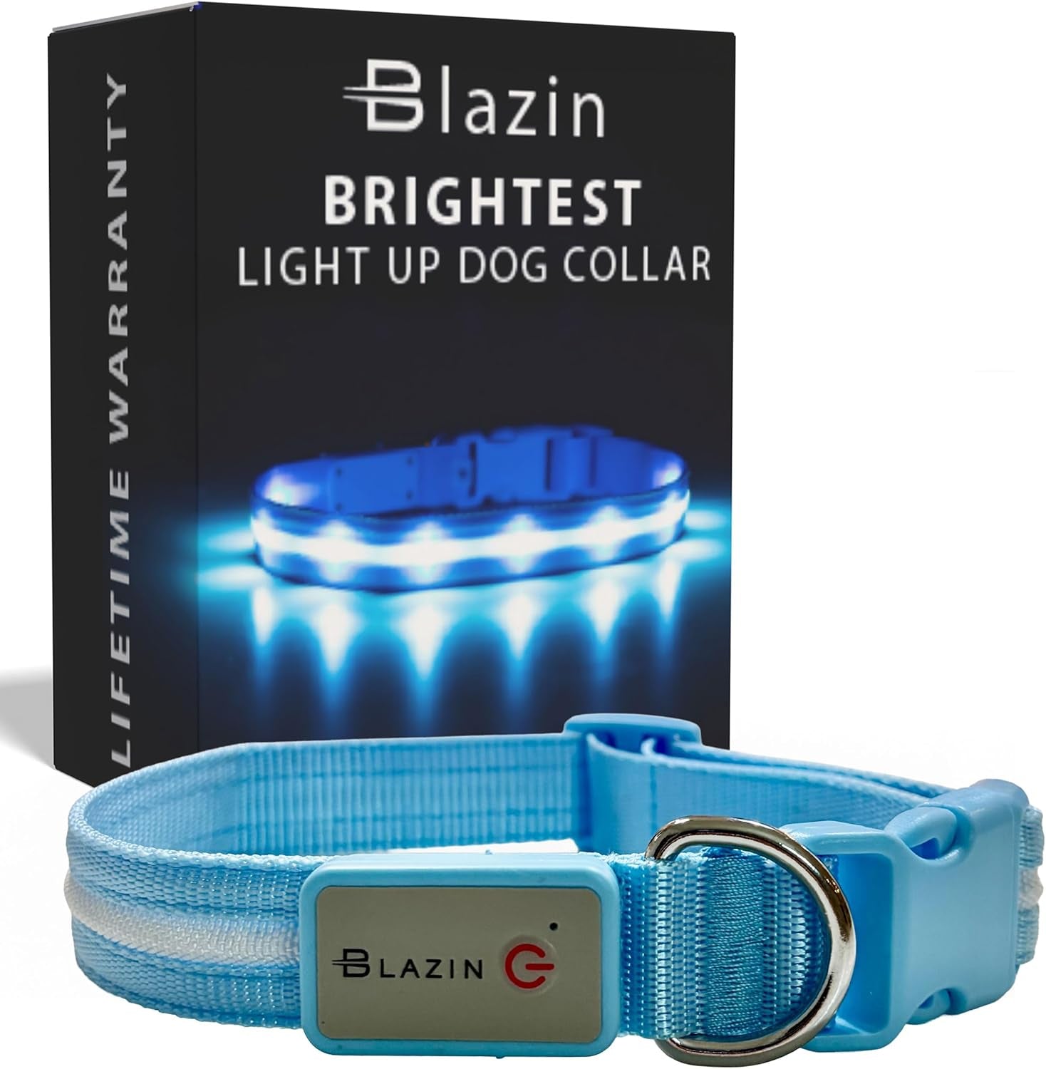 Light up Dog Collar - the Original LED Dog Collar - USB Rechargeable - Waterproof - 1,000 Feet of Visibility - Dog Collar Light for Small, Medium, Large Dogs - US Brand