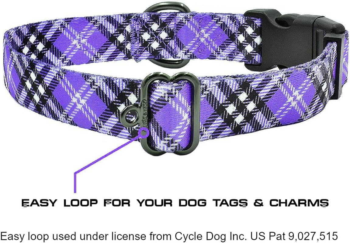 Plaid Pattern NEO Dog Collar - We Donate a Collar to a Dog Rescue for Every Collar Sold (Purple, Large)