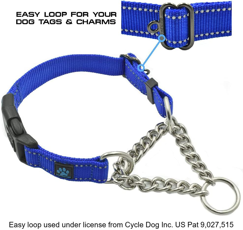 Stainless Steel Chain Martingale Collar - We Donate to a Dog Rescue for Every Collar Sold (Small, Blue)