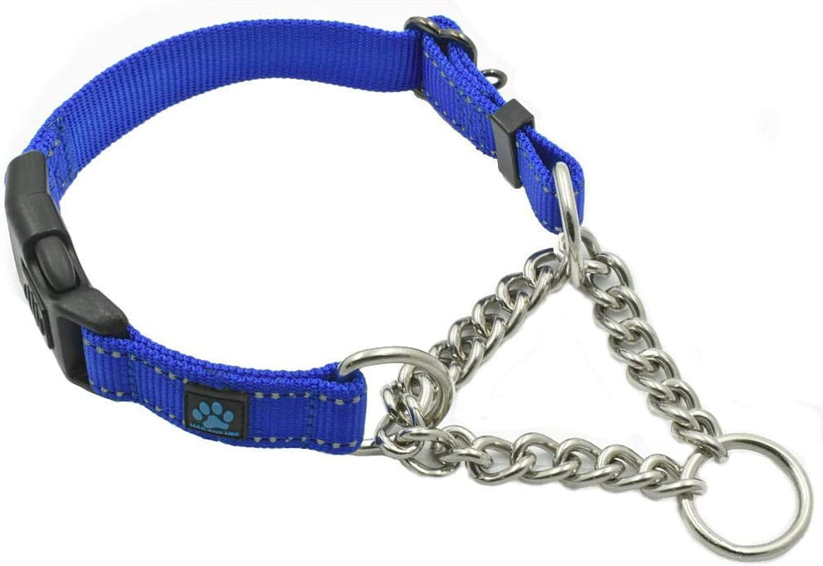 Stainless Steel Chain Martingale Collar - We Donate to a Dog Rescue for Every Collar Sold (Small, Blue)